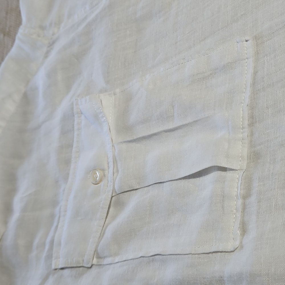 ALEX MILL Utility Shirt White  100% Linen Blouse Sz L N  Pockets Academia Preppy - Picture 4 of 5